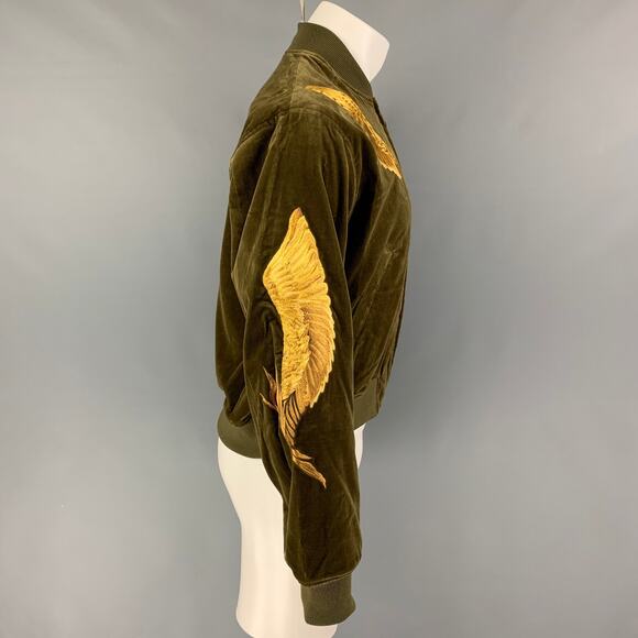 CHRISTIAN DADA FW 19 Size 34 Olive Gold Embroidery Cotton Velvet Jacket - Picture 2 of 6